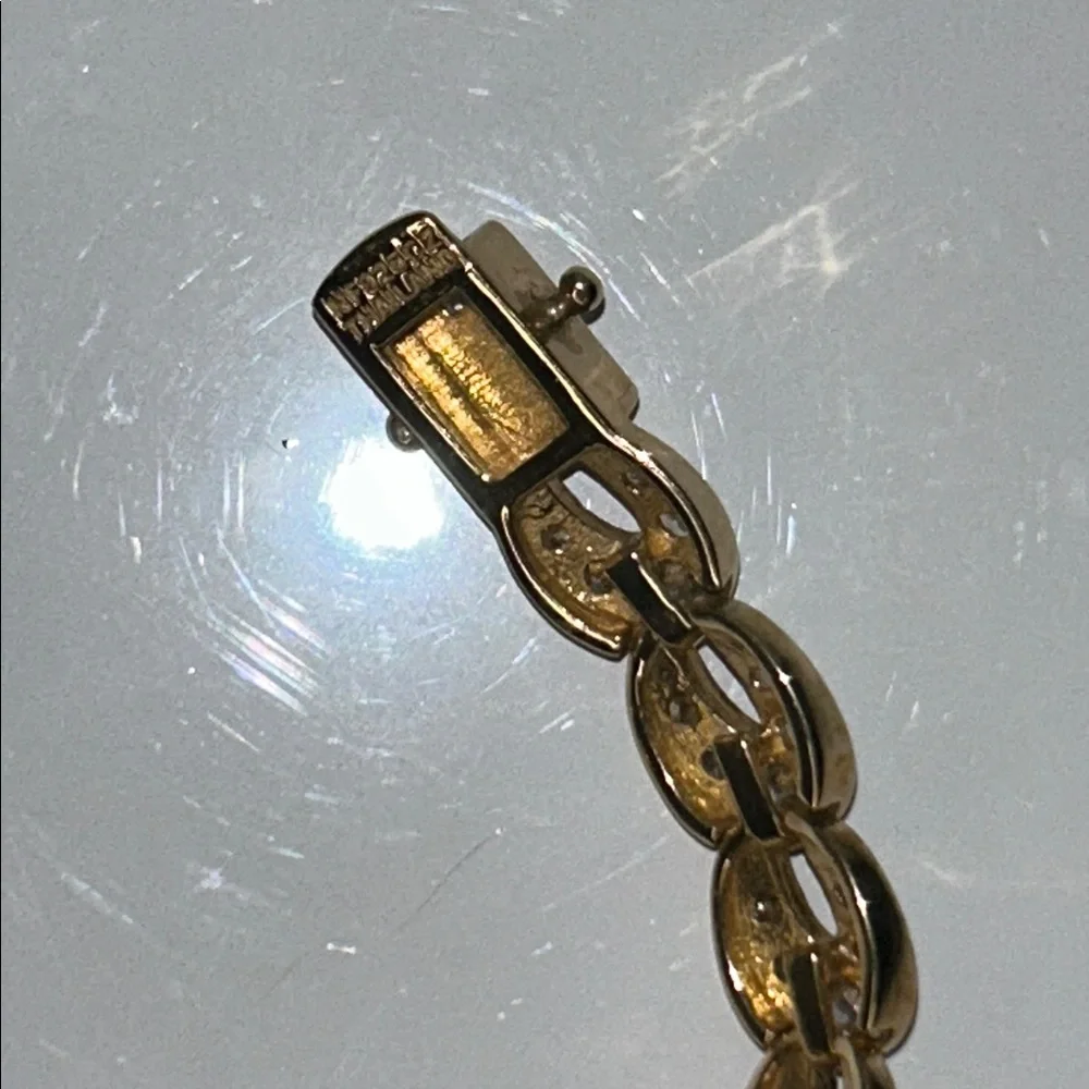NWOT Gold Plt Sterling Silver Rhinestone Horseshoe Link Designer Line Bracelet